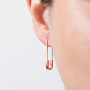 Safety Pin Earrings, Gold Safety Pin Hoop Earrings, Minimalist Rose Gold Earrings, Gold Vermeil Earrings, Padlock Earrings