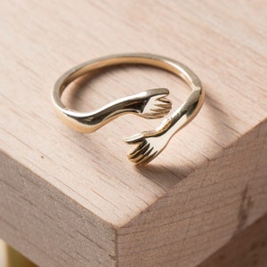 14K Gold Hug Ring, Solid Gold Hand Ring, Hugging Ring, Dainty Hand Ring, Friendship Ring