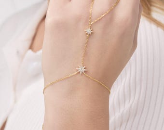 Gold Vermeil Star Hand Chain: Adjustable Celestial Bracelet
