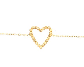 Heart Bracelet, Gold Heart Bracelet, Love Bracelet, Dainty Heart Bracelet, Heart Beaded Bracelet, Open Heart Bracelet, Gift For Love