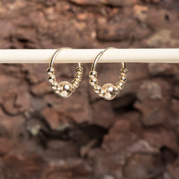 Gold Beaded Huggie Hoop Earrings, Ball Hoop Earrings, Minimalist Hoop Earrings, Dainty Gold Earrings