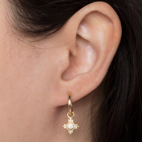 Huggie Hoop Earrings, CZ Huggie Hoop Earrings, Charm Hoop Earrings, Gold Hoop Earrings, Gift For Women