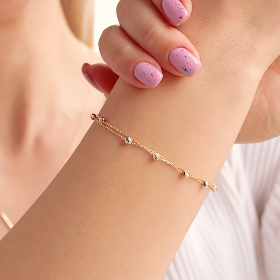 14K Dainty Gold Bracelet, Minimalist Bracelet, Ball Chain Bracelet, Gold Beaded Chain