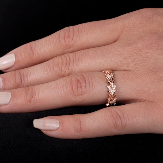 Gold CZ Ring, Dainty Gold Ring, Stacking Ring, Rose Gold V Ring, Gift For Her