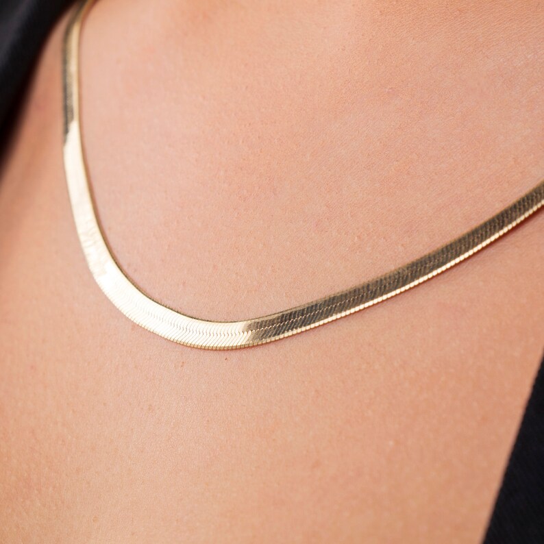 Herringbone Chain Necklace Snake Chain Necklace Herringbone Etsy