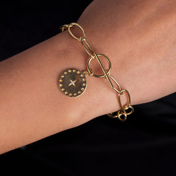 Toggle Bracelet, Toggle Clasp, Paper Clip Bracelet, Starburst Bracelet, North Star Bracelet, Sterling Silver Cuban Chain Link Bracelet
