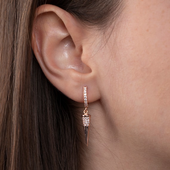 Elegant Gold Spike Dangle Earrings: Dainty Huggie Hoops for Women - Unique Jewelry Gift