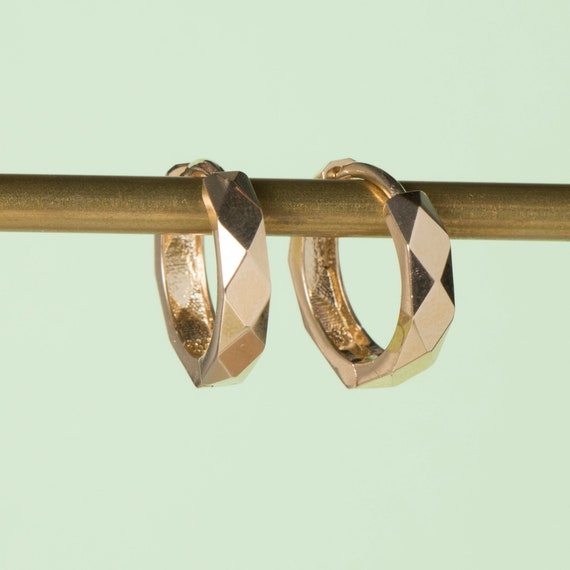 14k Solid Gold Huggie Hoop Earrings, 16mm Thick Hoops, Elegant Birthday Gift for Women