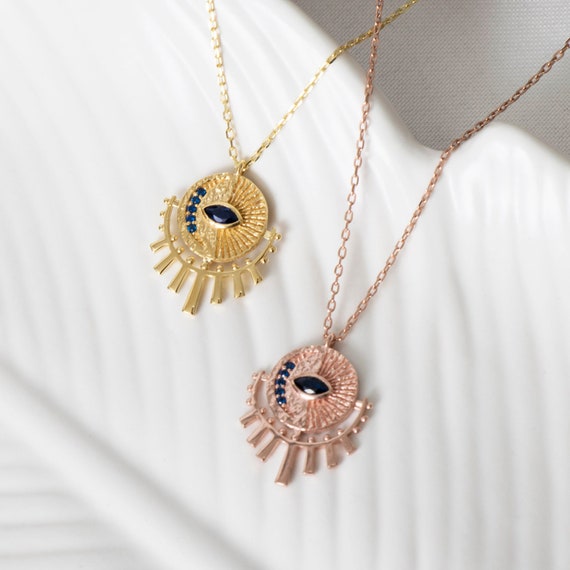 Gold Sun Necklace, Sunburst Necklace, Sun Necklace, Dainty Protection Necklace, Evil Eye Necklace