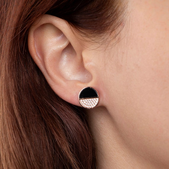 Onyx Stud Earrings, Gold Onyx Earrings, Black Earrings, CZ Earrings, Gift For Her, Vermeil Stud Earrings