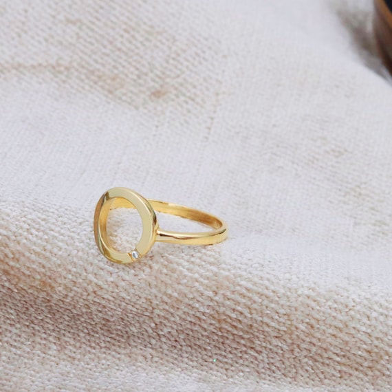 Delicate 14k Gold Open Circle Ring - Dainty Karma O-Shaped Stackable Geometric Band for Midi or Index Finger