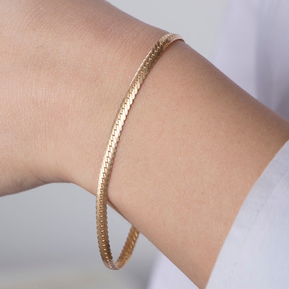 Elegant 3.30mm Snake Chain Bracelet: Flat Cuban Curb Style in Gold or Silver - Dainty Stackable Gift