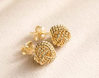 Elegant Love Knot Stud Earrings: Dainty Minimalist Gold Design for Women's Jewelry Gift