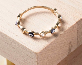 14K Gold Evil Eye Ring, Gold Stacking Ring, Dainty Gold Ring, Solid Gold Eye Ring, 14K Evil Eye Ring, Protection Ring, Gift For Her