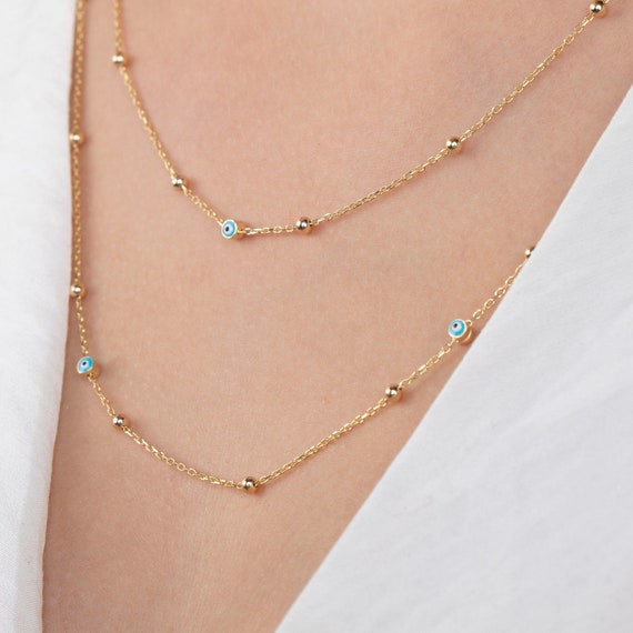 Evil Eye Necklace, Protection Necklace,  Evil Eye Beaded Necklace, Dainty Necklace, Station Necklace