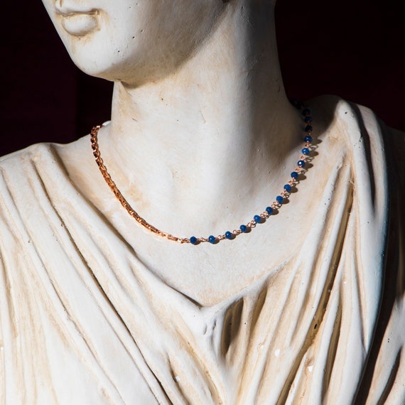 Lapis Lazuli Necklace, Lapis Pendant, Dainty Gold Necklace, Gemstone Necklace, Station Necklace