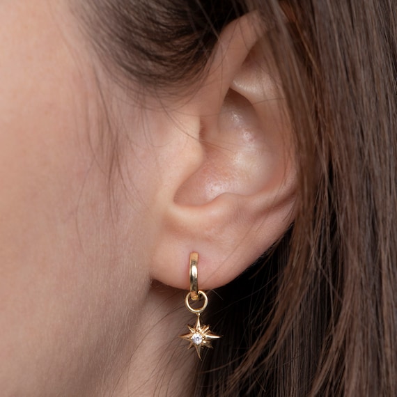 Celestial Starburst Huggie Hoop Earrings - Minimalist Gold North Star Jewelry Gift for Women