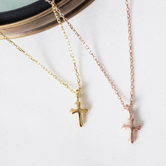 Cross Necklace, Gold Cross Necklace, Dainty Rose Gold Necklace, Minimalist Necklace, Crucifix Necklace
