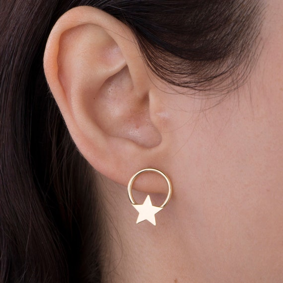 Celestial Gold Star Hoop Earrings: Chunky Geometric Huggies for Cosmic Elegance and Astrology Lovers