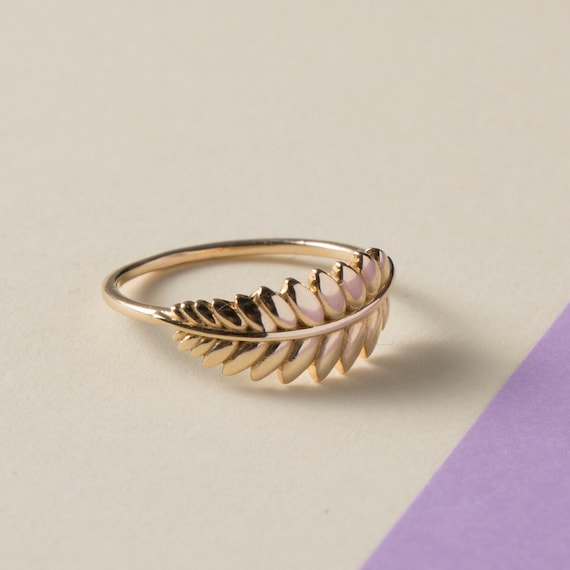 14k Solid Gold Leaf Branch Ring: Dainty Stackable Statement Jewelry for Nature Lovers