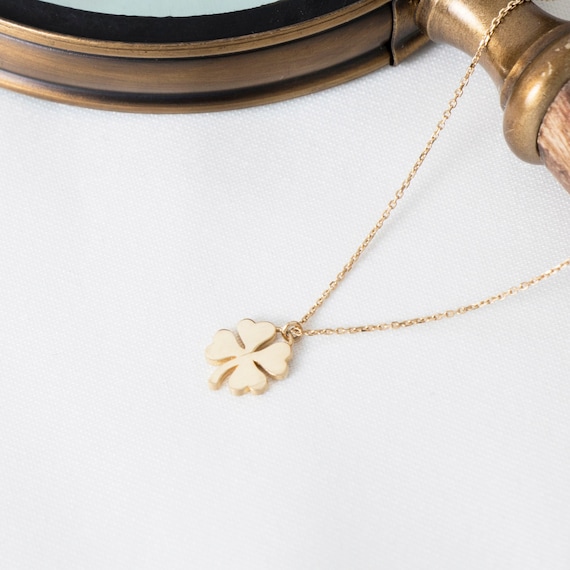 14k Solid Gold Four-Leaf Clover Necklace: Elegant Shamrock Pendant for Birthdays, Graduations & Gifts
