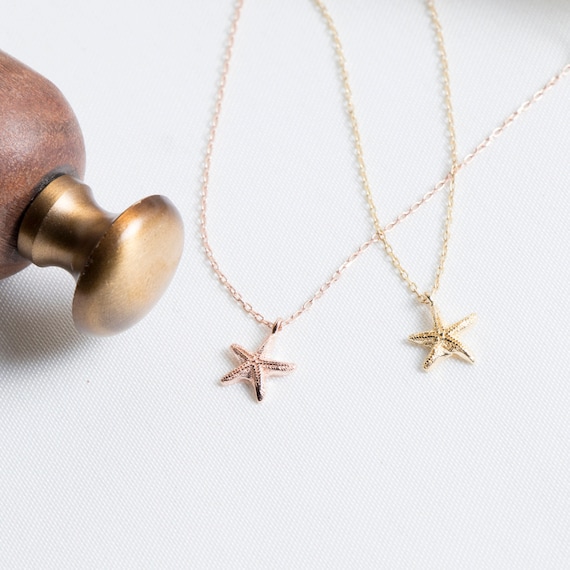 Starfish Necklace, Dainty Starfish Necklace, Mermaid Jewelry, Rose Gold Star Necklace, Beach Jewelry