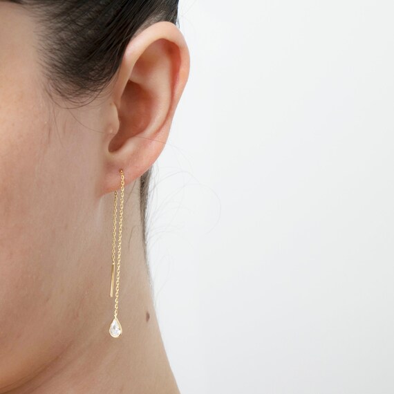 Elegant Gold Threader Earrings: Dainty Raindrop Chain Dangles for Minimalist Style