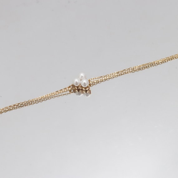 Elegant 14k Gold Triple Pearl Bracelet: Delicate Bridal Jewelry for Bridesmaids & Special Occasions