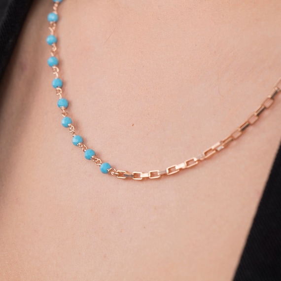 Elegant Turquoise & Gold Chain Necklace: Minimalist Gemstone Jewelry, Layering Choker, December Birthstone