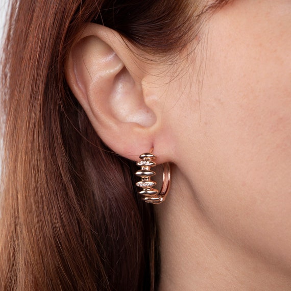 Gold Hoop Earrings • Huggie Earrings with CZ • Spike Hoop Earrings • Large Hoop Earrings • Gift For Her • Christmas Gift