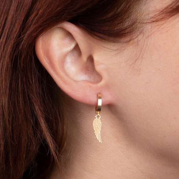 Celestial Angel Wing Gold Hoop Earrings: Dainty Huggie Charm Jewelry for Women