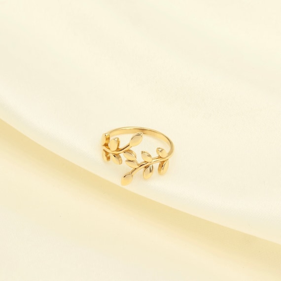 14K Gold Leaf Ring, Branch Ring, Rose Gold Vine Ring, Minimalist Jewelry, Stackable Gold Ring