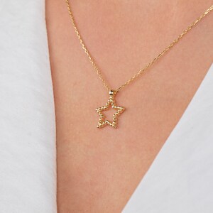 Dainty 14k Gold Star Necklace: Sterling Silver Celestial Pendant