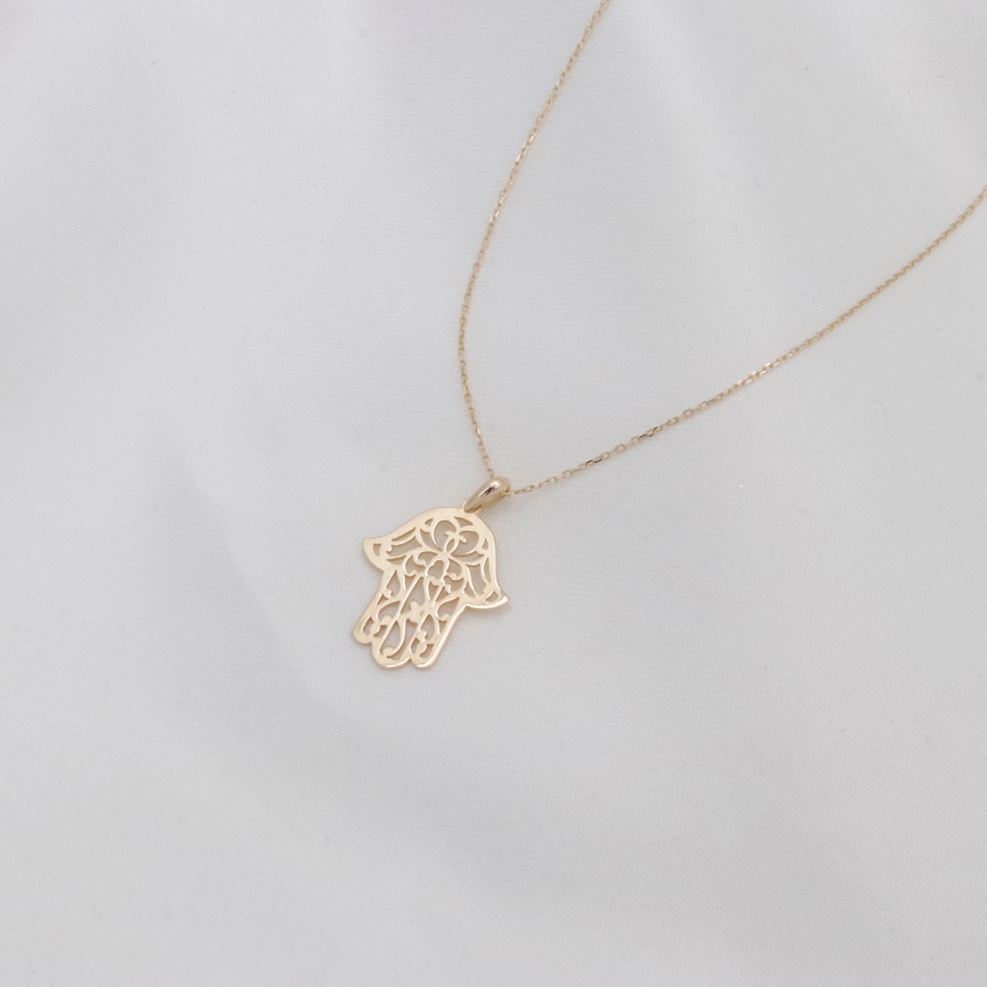 14K Gold Hamsa Necklace Gold Protection Necklace Hand of - Etsy