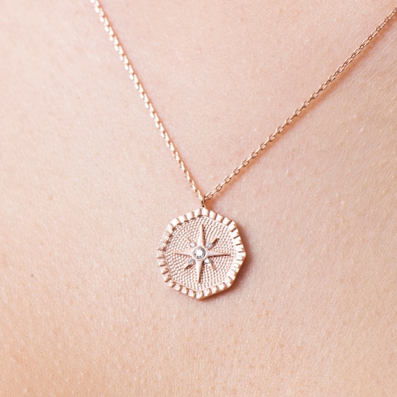 Delicate Gold North Star Medallion Necklace - Celestial Starburst Pendant for Everyday Wear