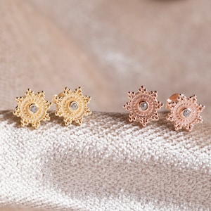 Sun Stud Earrings, Gold Stud Earrings, Small Stud Earrings, Dainty Stud Earrings image 4