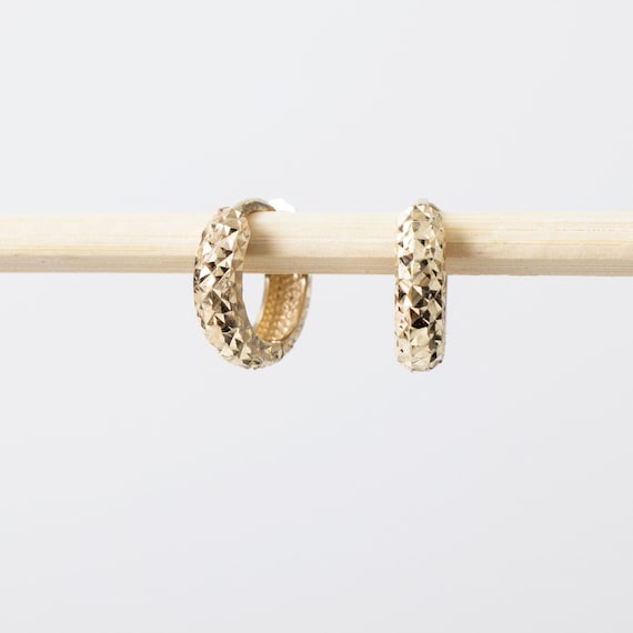Elegant 14k Solid Gold Engraved Huggie Hoop Earrings - Small, Minimalist Jewelry for Everyday Wear