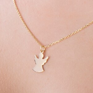 Minimalist 14k Gold Angel Necklace: Sterling Silver Guardian Jewelry