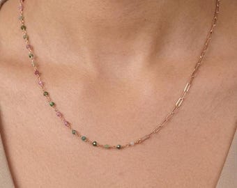 Multi-Color Tourmaline Beaded Necklace: 14k Gold Vermeil Sterling Silver