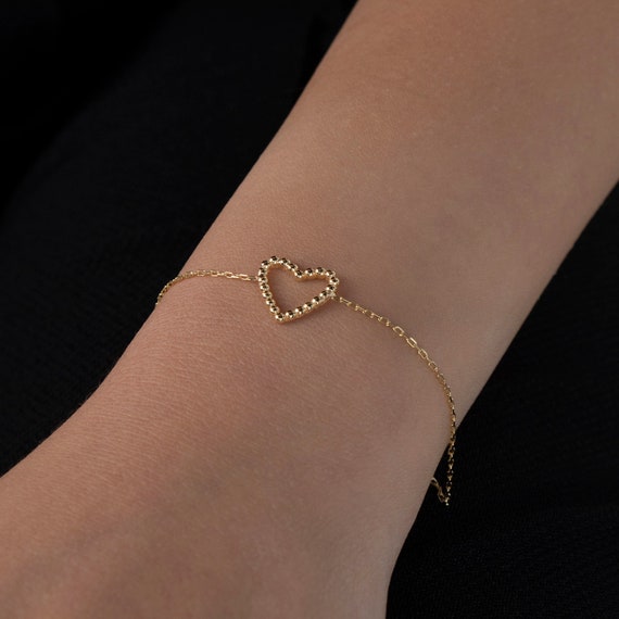 Heart Bracelet Gold Heart Bracelet Love Bracelet Dainty Etsy