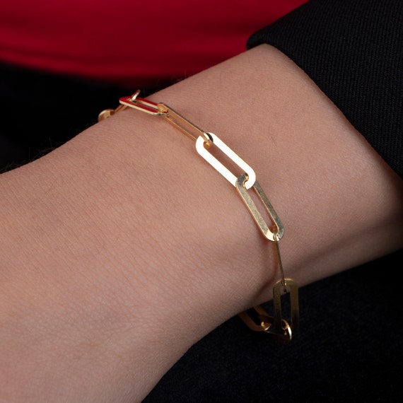 Gold Paperclip Bracelet, Link Chain Bracelet, Sterling Silver Chain Bracelet, Paperclip Chain Bracelet, Gift For Her