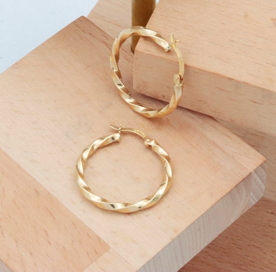 14K Gold Huggies, Gold Twisted Hoop Earrings, Statement Earrings, Large Hoop Earrings, 26MM Hoops