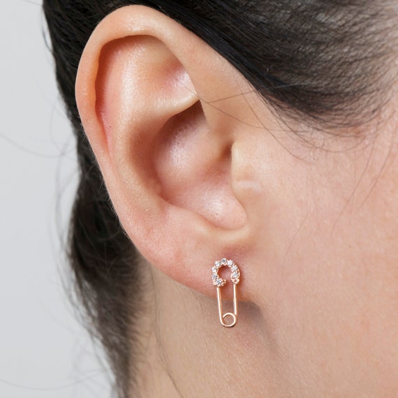 Safety Pin Earrings, Tiny Stud Earrings, Padlock Earrings, Dainty Stud Earrings, Birthday Gift