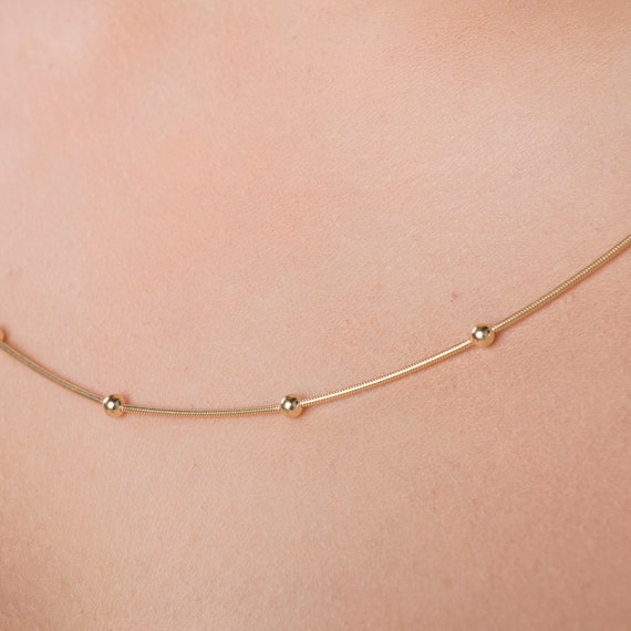 Elegant Gold Satellite Necklace: Dainty Beaded Ball Chain for Everyday Wear - Perfect Birthday Gift