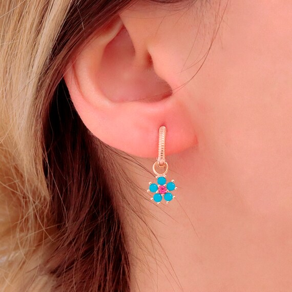 Flower Earrings, Colorful Gemstone Earrings, Gold Filled Silver Hoop Earrings, Non Tarnish
