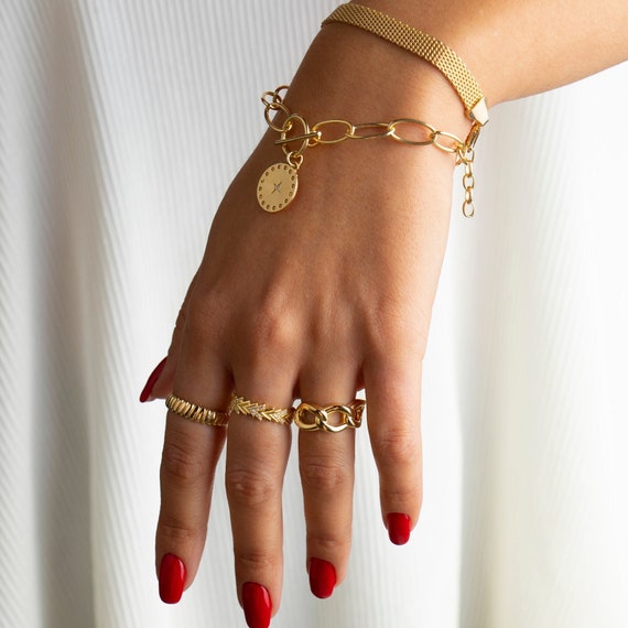 Gold Chain Ring, Gold Stacking Ring, Thick Chain Ring, Curb Chain