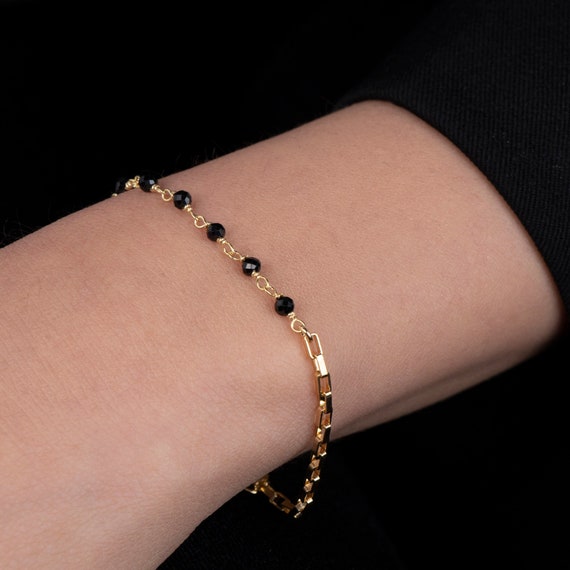Onyx Chain Bracelet,Onyx Gold Bracelet,Black Onyx Bracelet,Gold Chain Onyx Bracelet,Black Onyx Bracelet