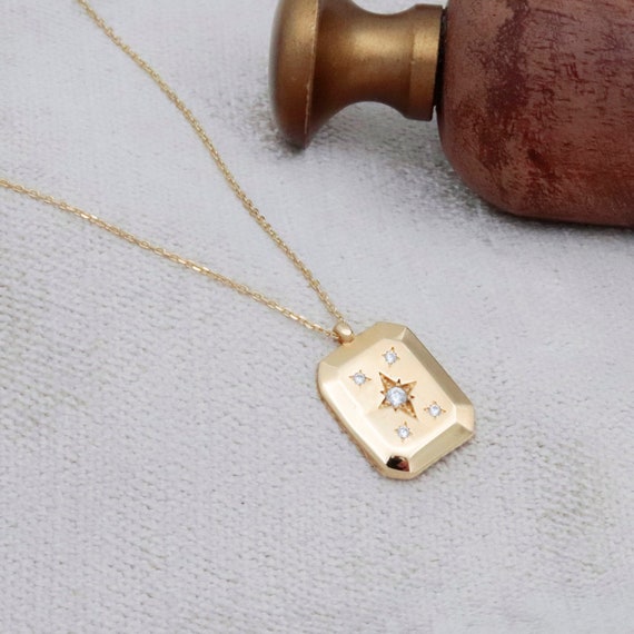 14K Gold North Star Necklace, Starburst Necklace, Gold Star Necklace, Polaris Necklace, Dainty Gold Necklace