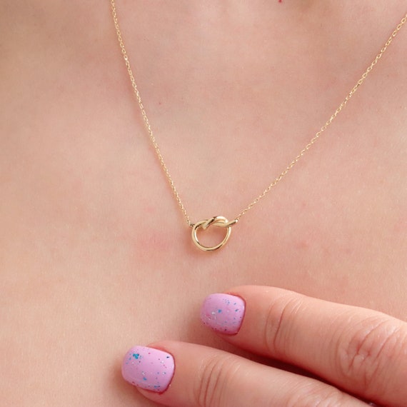 Elegant 14k Gold Love Knot Necklace: Dainty Minimalist Infinity Design for Friendship Gift