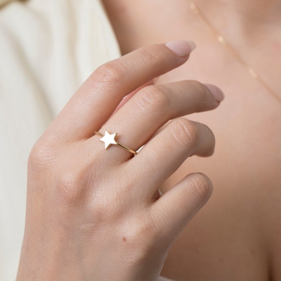 14K Solid Gold Star Ring, Star Stackable Ring, Dainty Gold Ring, Minimalist Ring, Birthday Gift